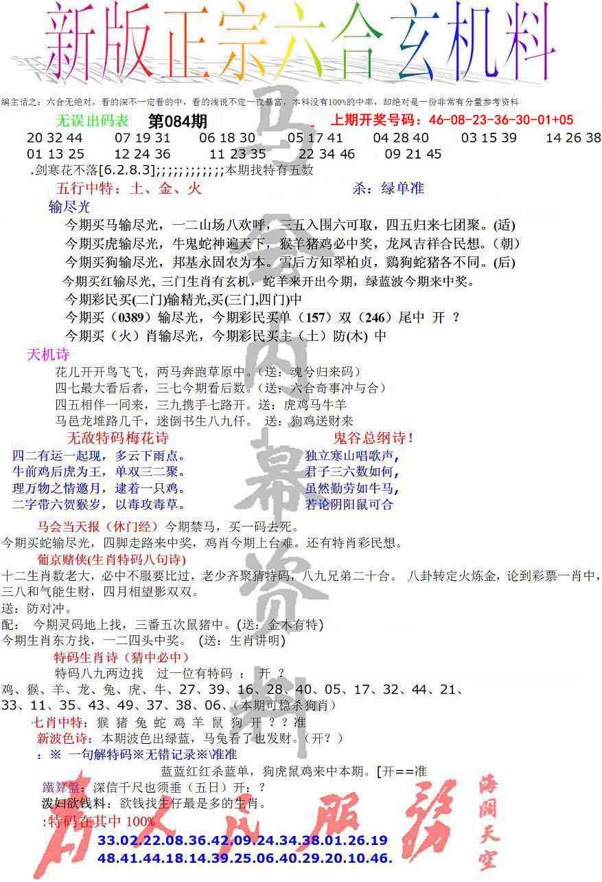084期正宗六合玄机料[图]